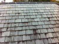 A slate roof showing moss and algae before cleaning by by Pro Wash, Cork, Ireland